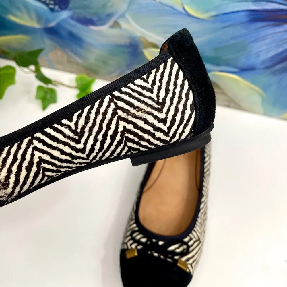 Vionic Minna Zebra Print Ballet Flats With Bow Detail -‎ Black & White Size 6